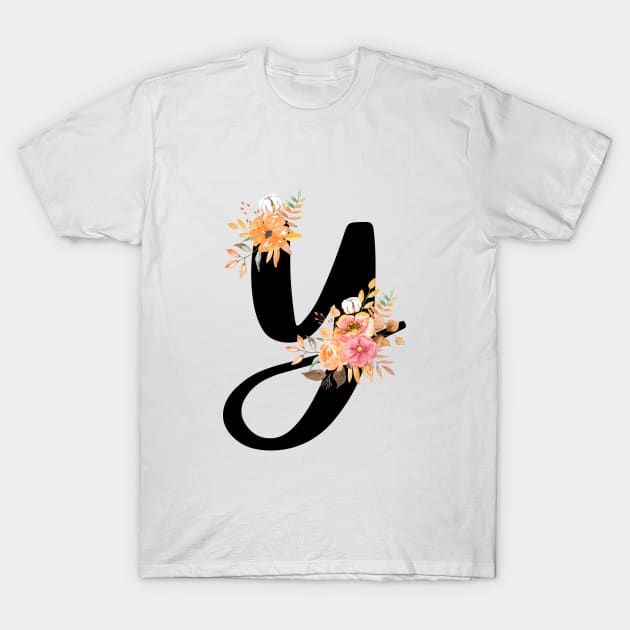 Letter Y With Watercolor Floral Wreath T-Shirt by NatureGlow